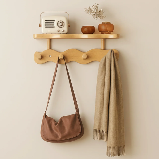 Bamboo Wall Shelf With Hooks