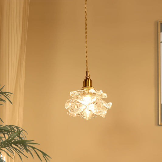 Brass Rose Pendant Light With Glass Shade