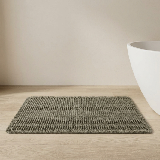 Cotton Waffle Bath Mat With Fringe