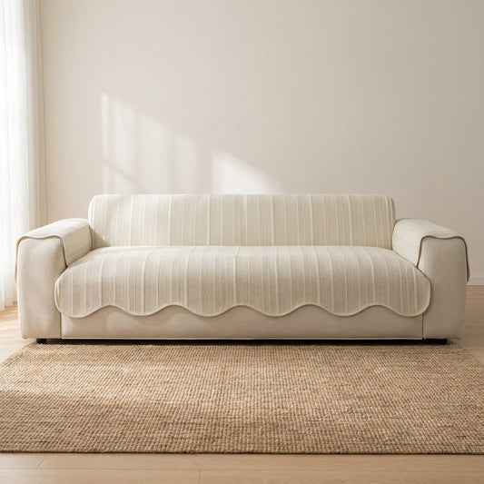Elegant Herringbone Sofa Cover With Scallop Edge