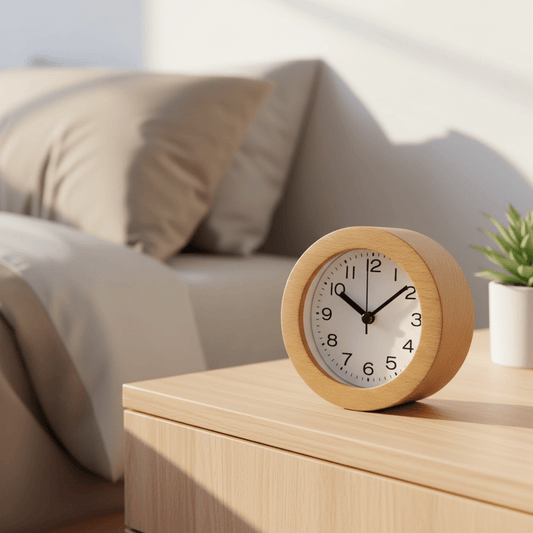 Elegant Round Alarm Clock With Beech Wood Case