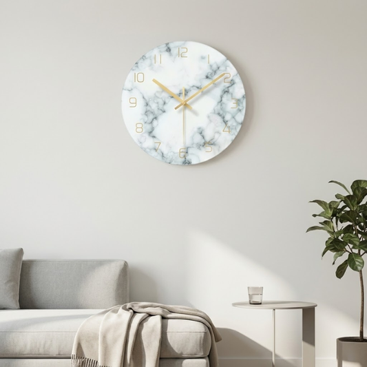 Minimalist Marble-Look Wall Clock With Gold Hands