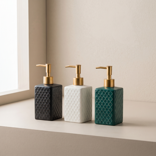 Plaid Design Ceramic Soap Dispenser