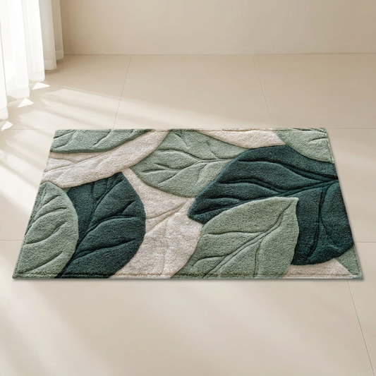 Plush Bath Mat With Sculpted Leaf Pattern