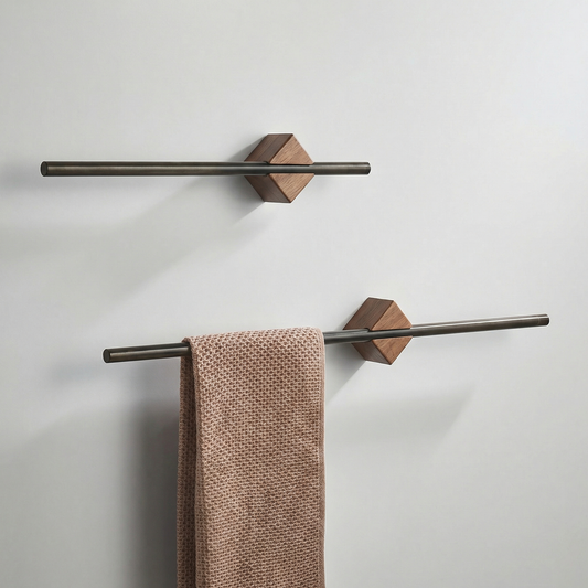 Wall-Mounted Towel Bar With Wood Base