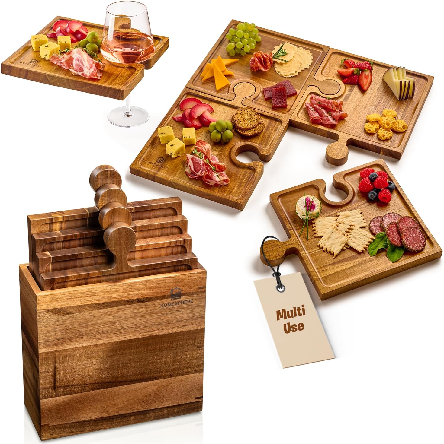 Acacia Wood Interlocking Charcuterie Boards