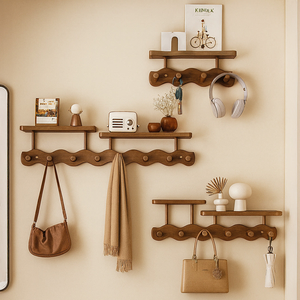 Bamboo Wall Shelf With Hooks