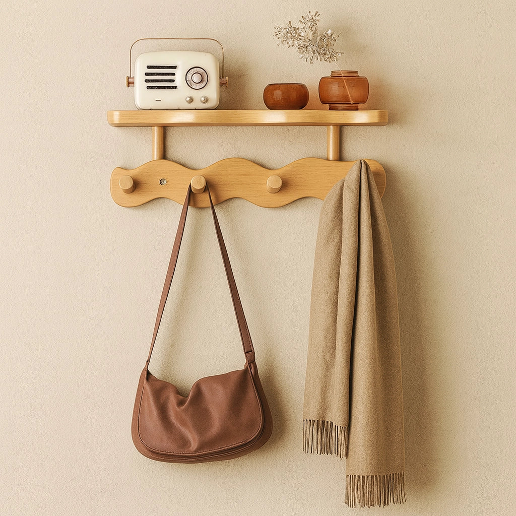 Bamboo Wall Shelf With Hooks