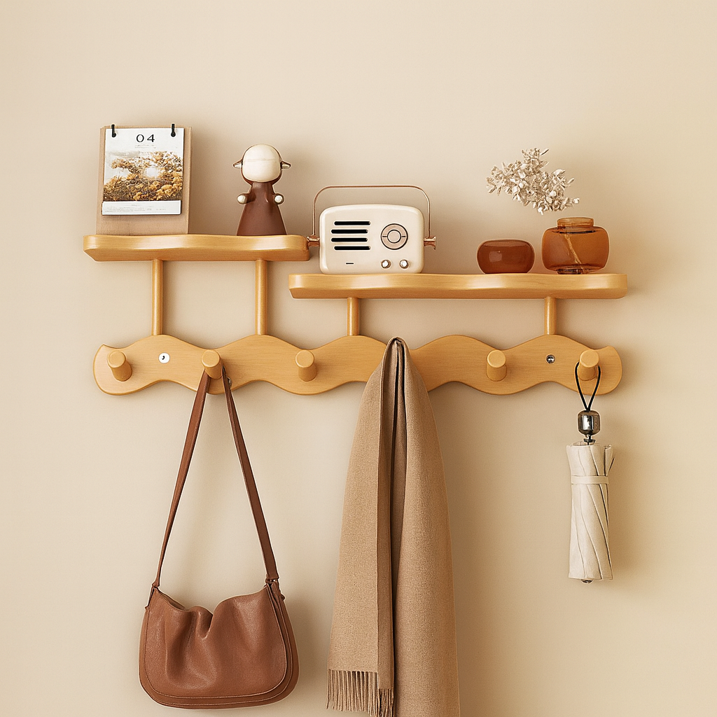 Bamboo Wall Shelf With Hooks