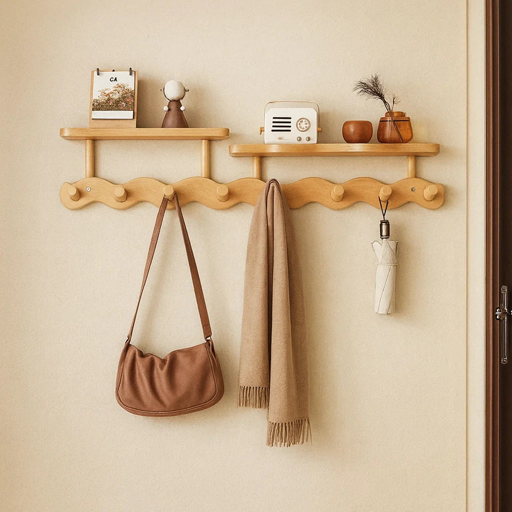 Bamboo Wall Shelf With Hooks