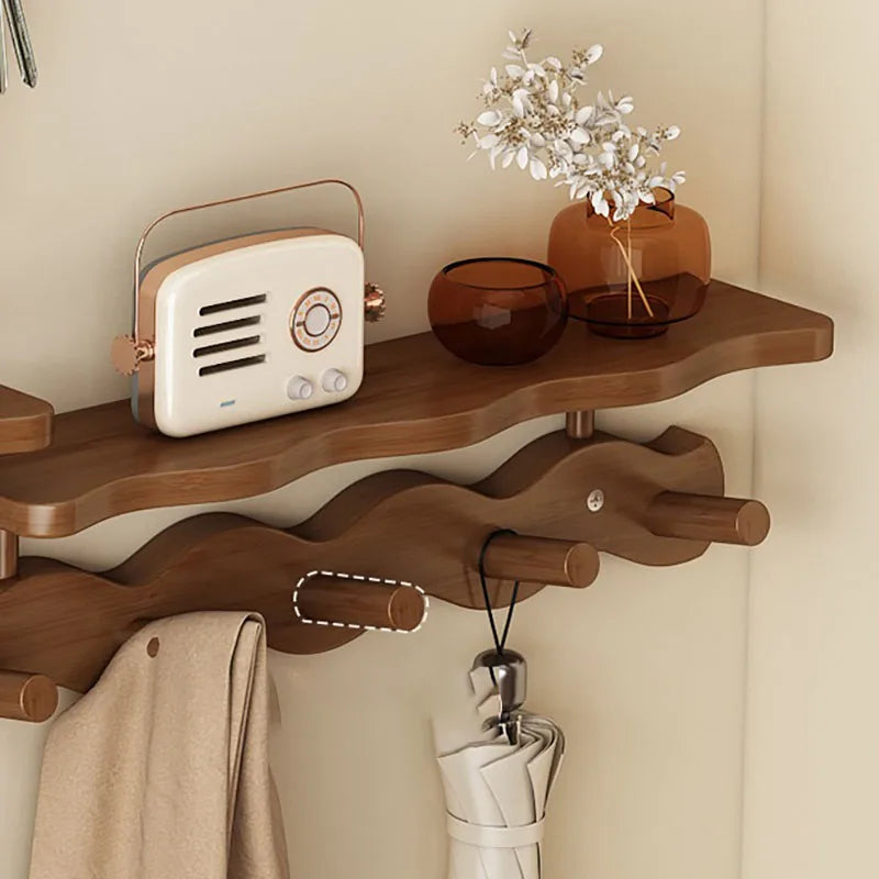 Bamboo Wall Shelf With Hooks