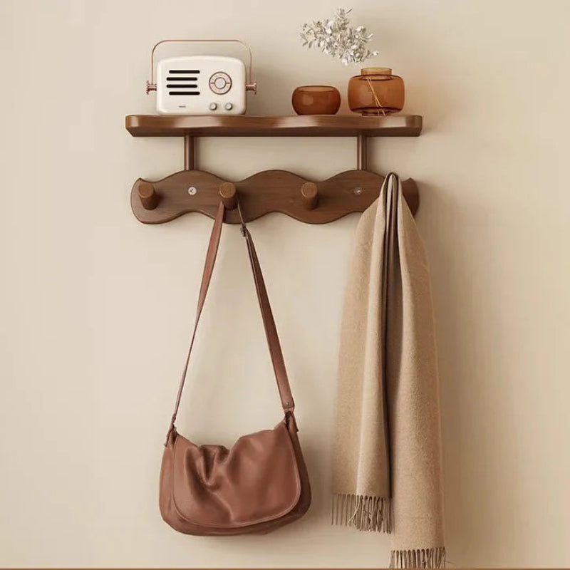 Bamboo Wall Shelf With Hooks