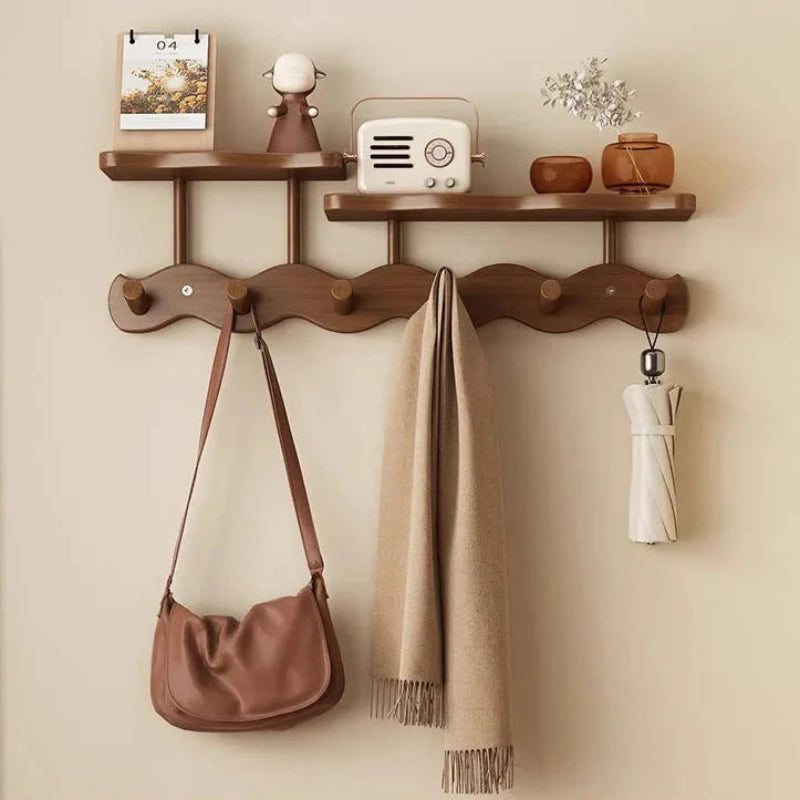 Bamboo Wall Shelf With Hooks