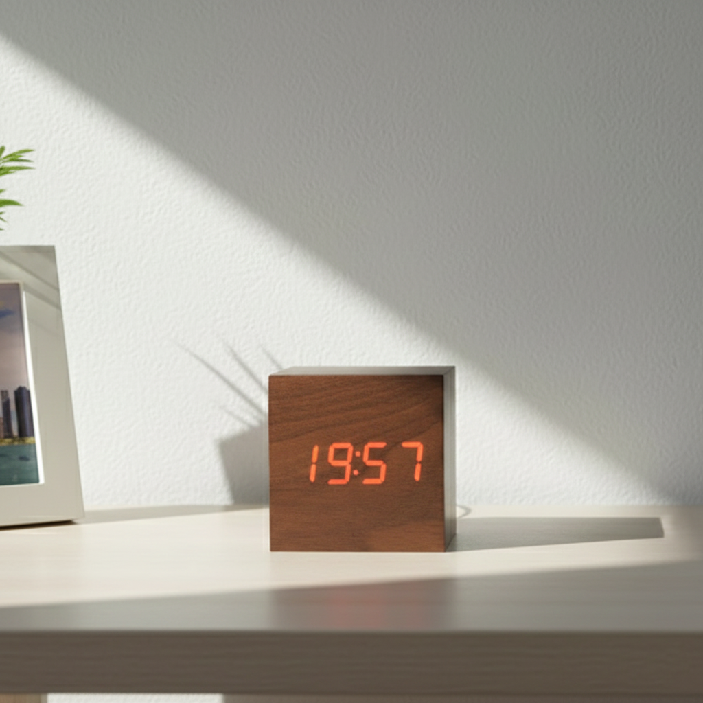 Bamboo Wood Cube Digital Desk Clock