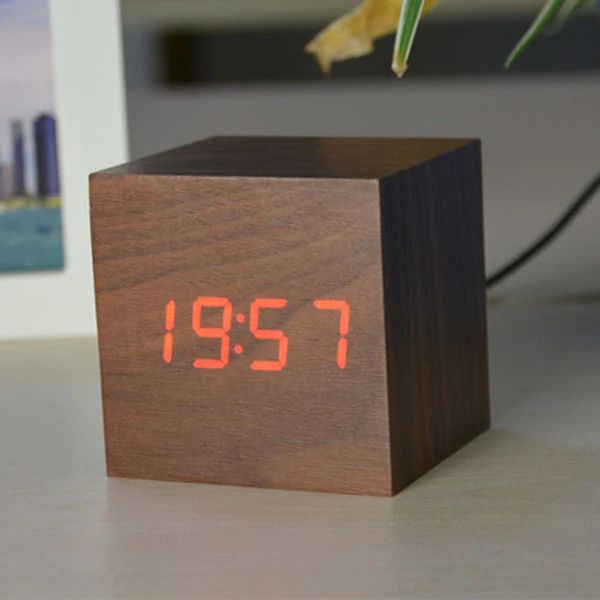 Bamboo Wood Cube Digital Desk Clock