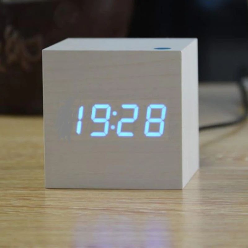Bamboo Wood Cube Digital Desk Clock
