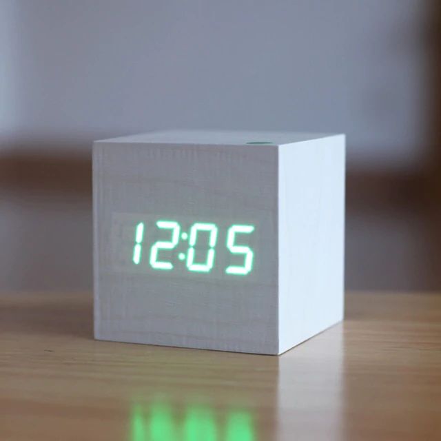 Bamboo Wood Cube Digital Desk Clock