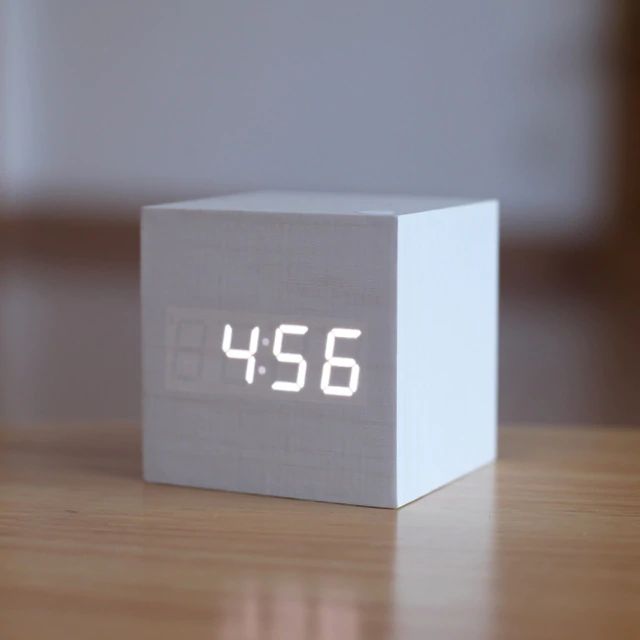 Bamboo Wood Cube Digital Desk Clock