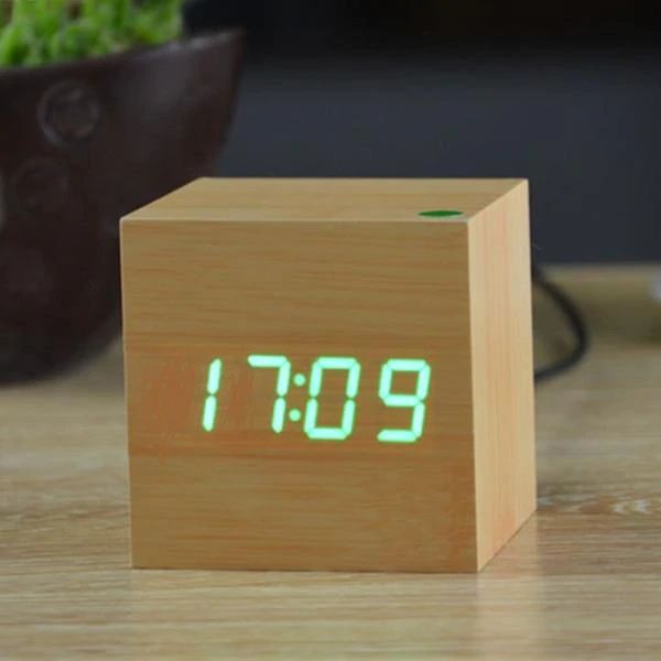 Bamboo Wood Cube Digital Desk Clock
