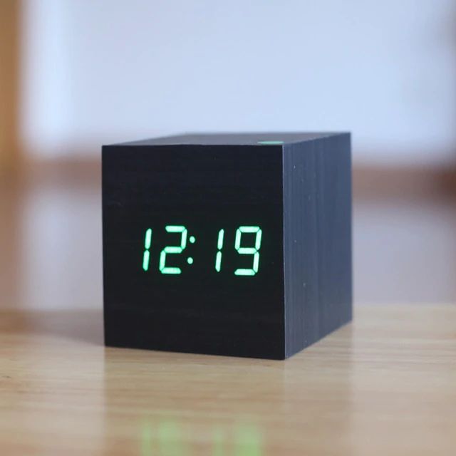 Bamboo Wood Cube Digital Desk Clock