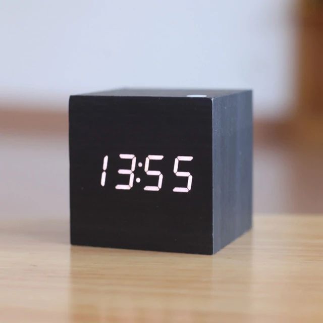 Bamboo Wood Cube Digital Desk Clock