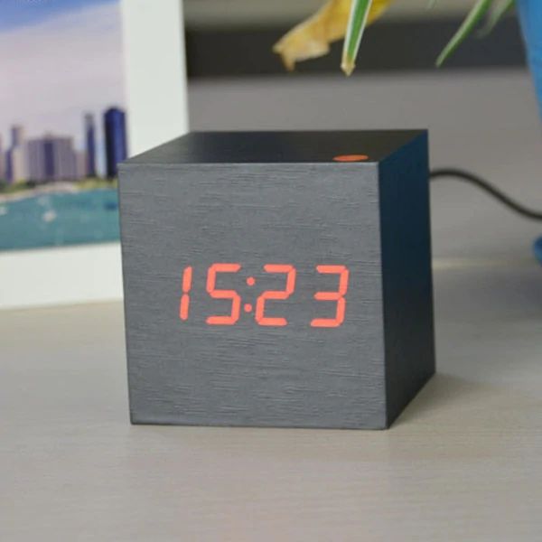 Bamboo Wood Cube Digital Desk Clock