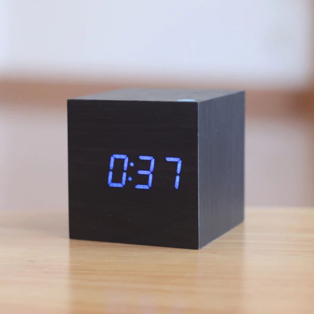 Bamboo Wood Cube Digital Desk Clock