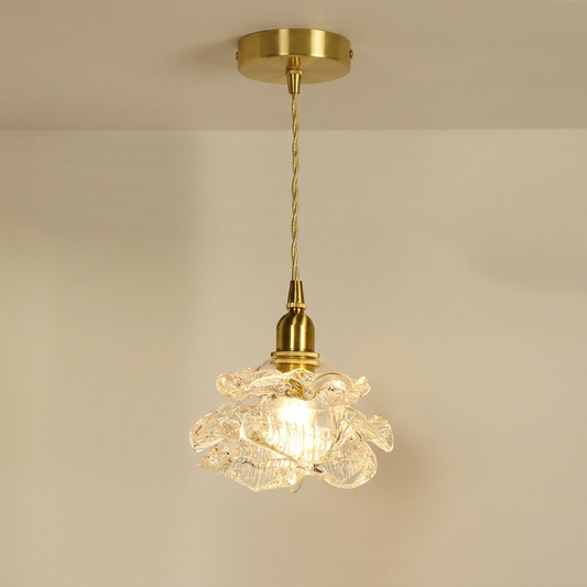 Brass Rose Pendant Light With Glass Shade
