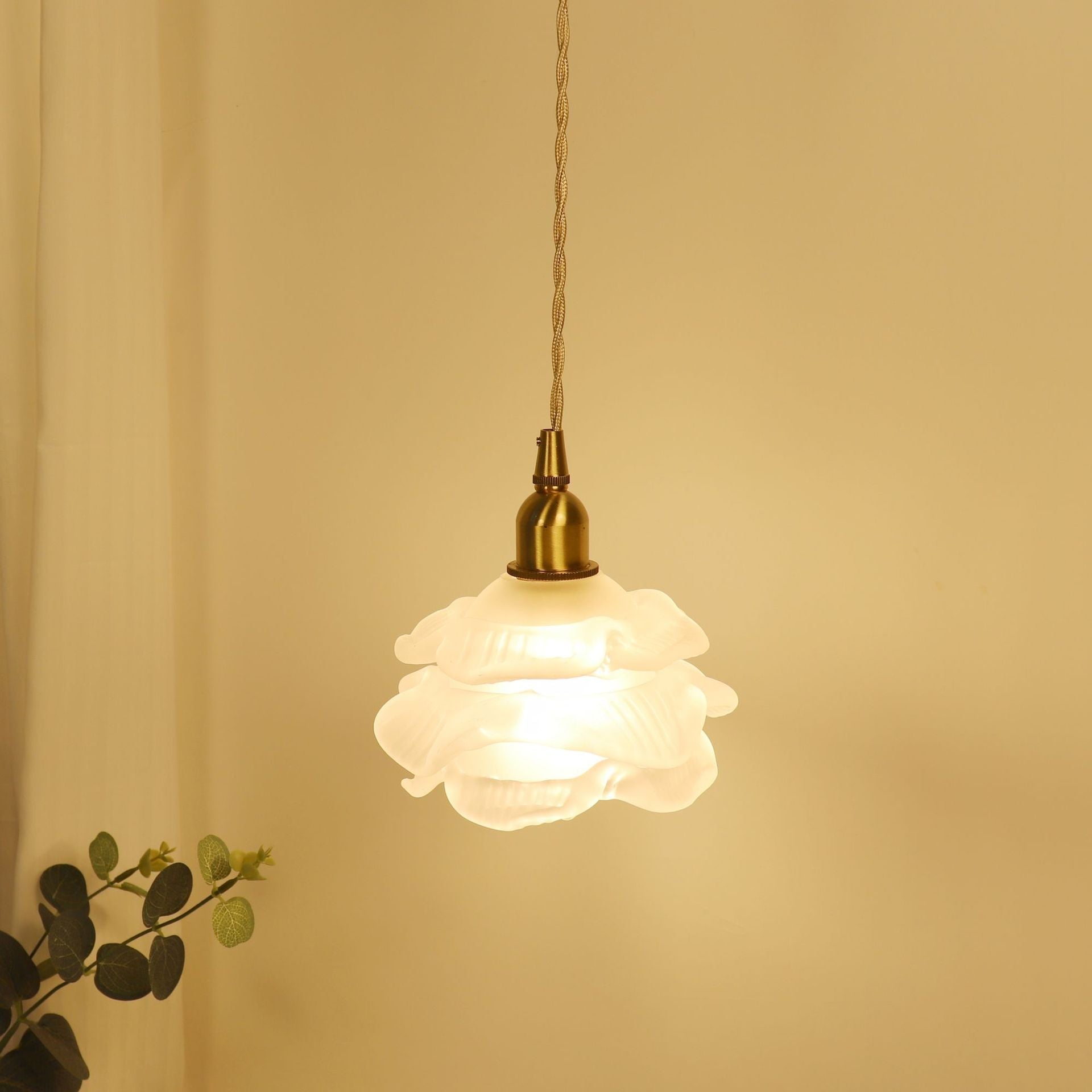 Brass Rose Pendant Light With Glass Shade