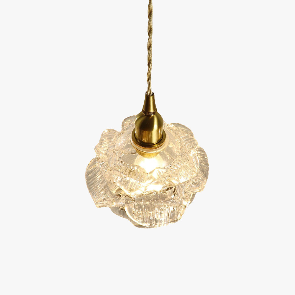 Brass Rose Pendant Light With Glass Shade