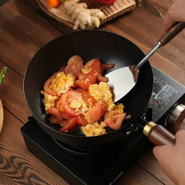 Classic Hand-Forged Skillet With Wooden Handle
