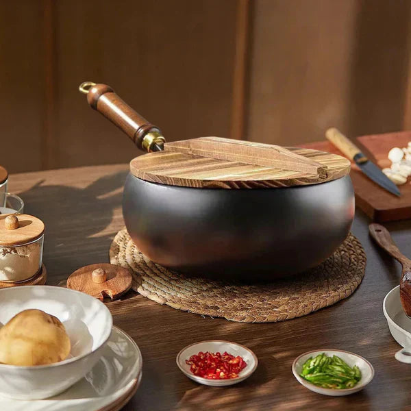 Classic Hand-Forged Skillet With Wooden Handle