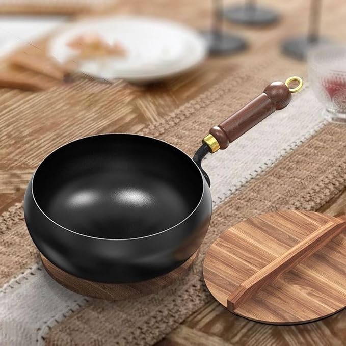 Classic Hand-Forged Skillet With Wooden Handle