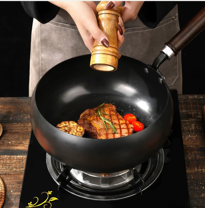 Classic Hand-Forged Skillet With Wooden Handle