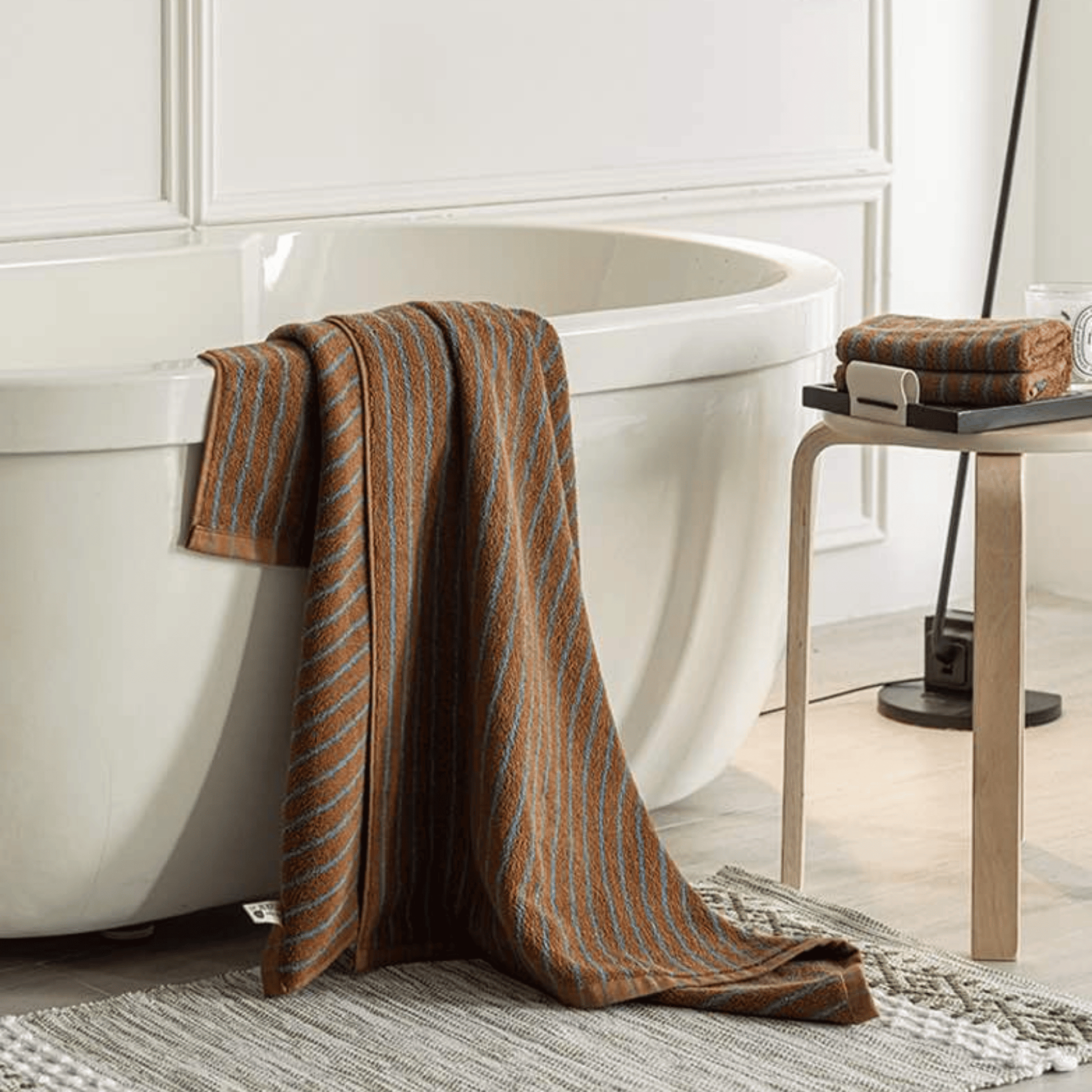 Combed Cotton Bath Towel With Yarn Dyed Stripes