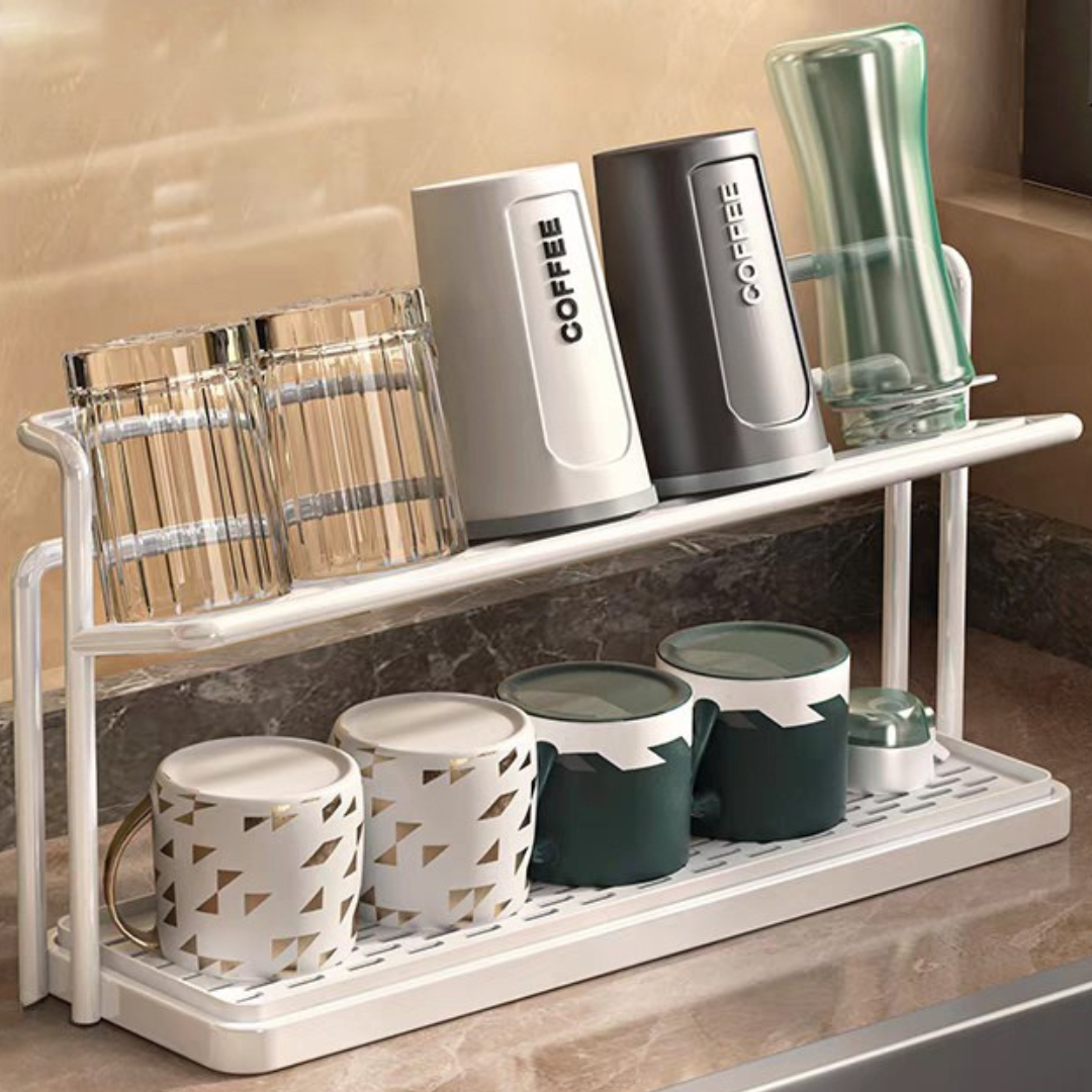 Elegant 2 Tier Drying Rack with Drain Tray