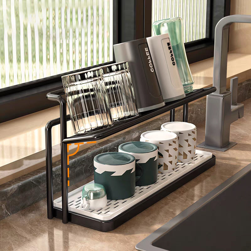 Elegant 2 Tier Drying Rack with Drain Tray