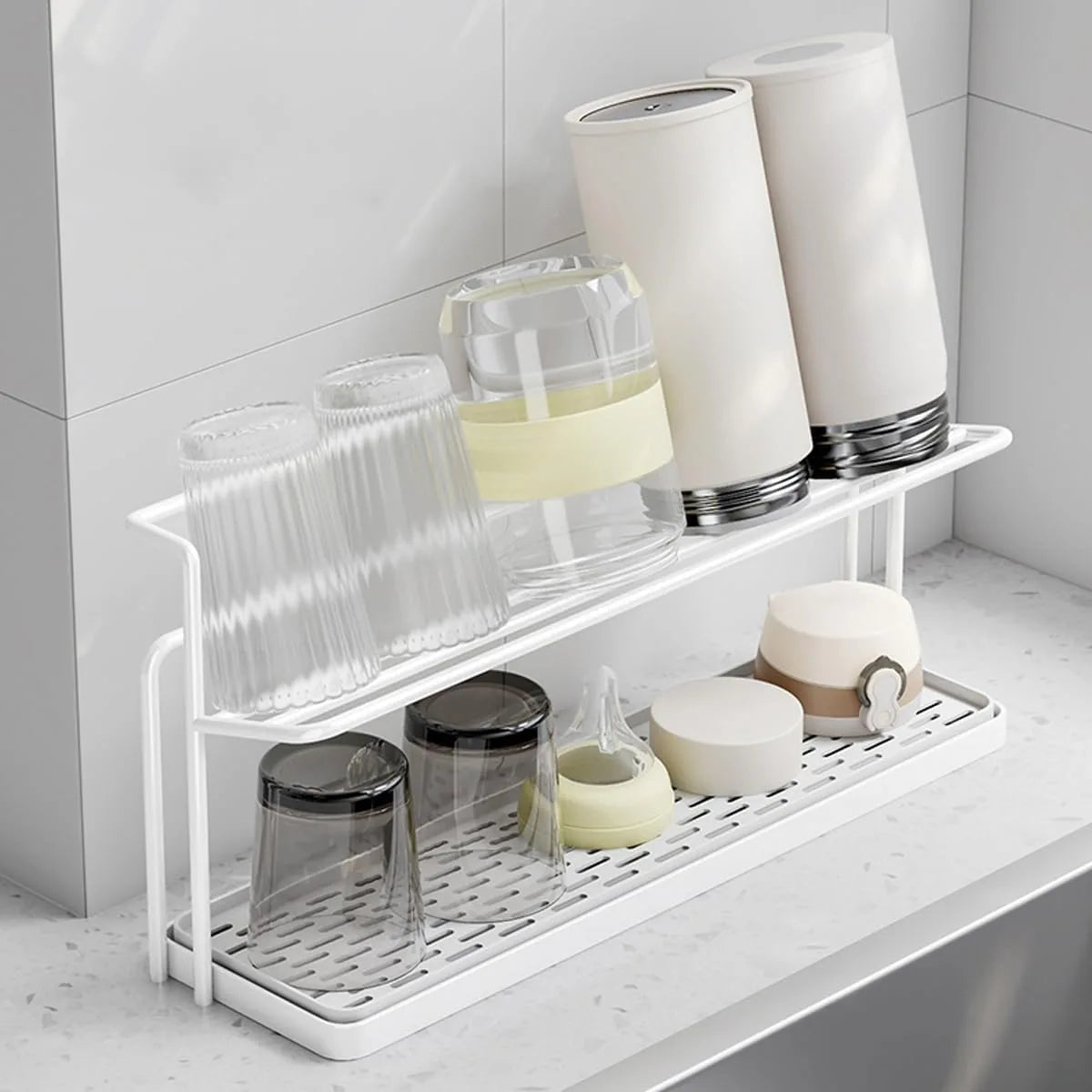 Elegant 2 Tier Drying Rack with Drain Tray