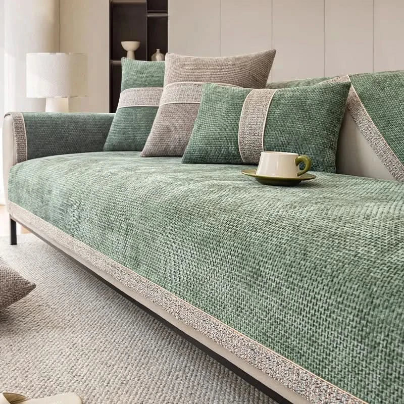 Elegant Chenille Sofa Cover with Liquid Barrier