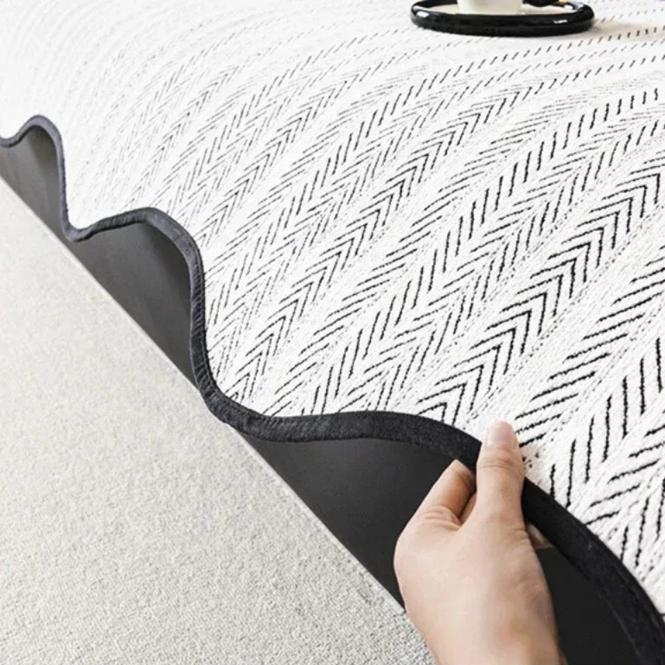 Elegant Herringbone Sofa Cover With Scallop Edge