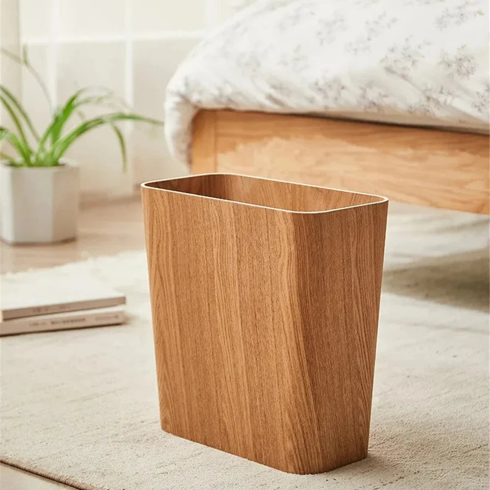 Elegant Kitchen Trash Can With Wood-Grain Finish