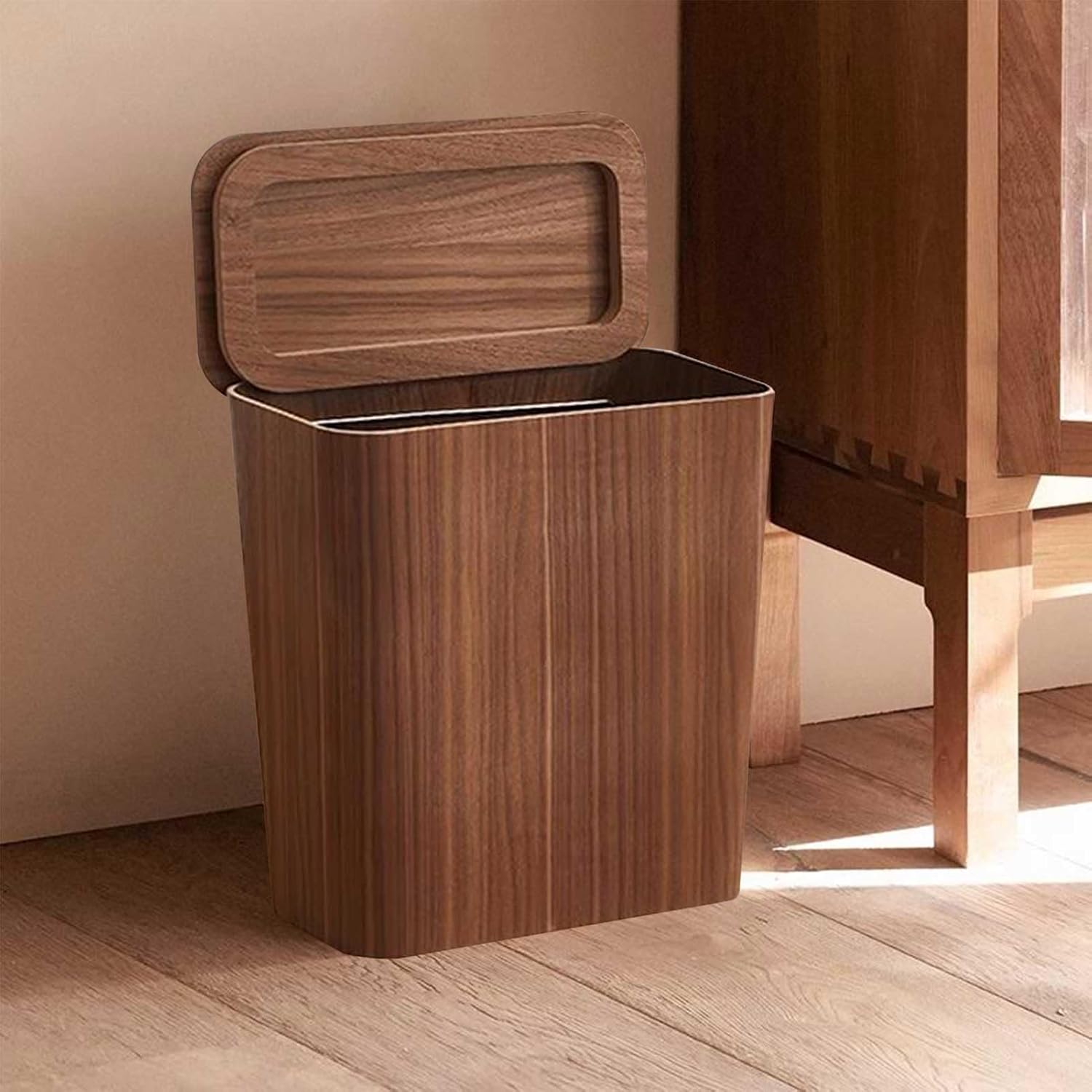 Elegant Kitchen Trash Can With Wood-Grain Finish