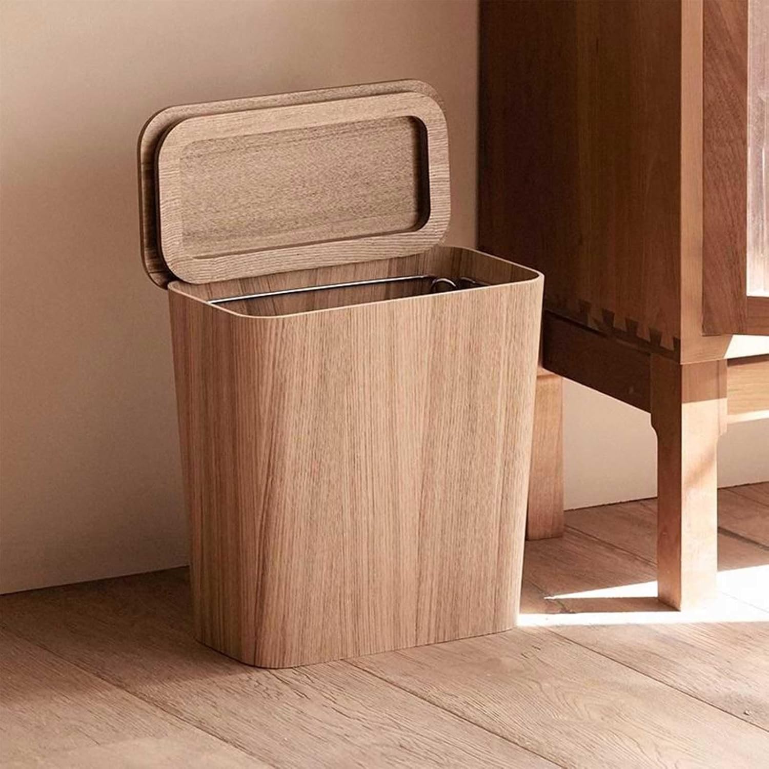 Elegant Kitchen Trash Can With Wood-Grain Finish