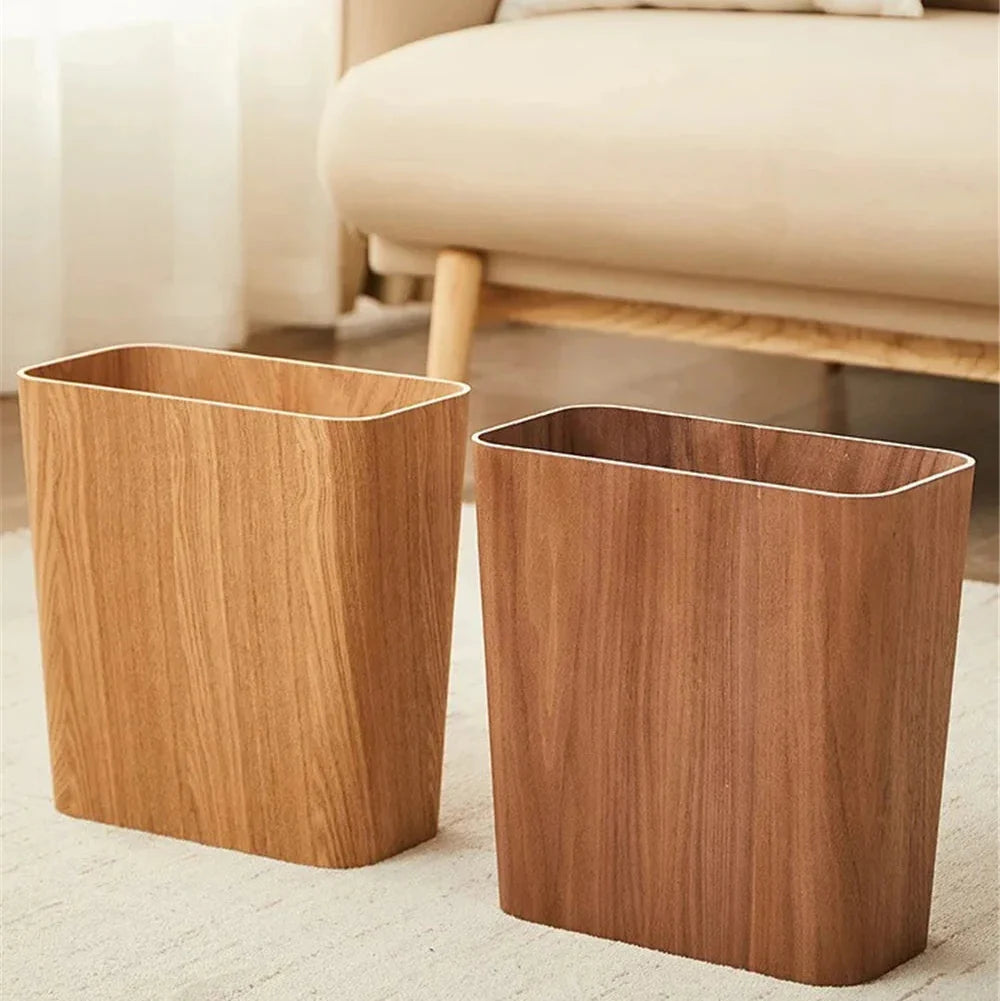 Elegant Kitchen Trash Can With Wood-Grain Finish