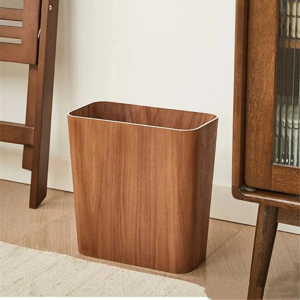 Elegant Kitchen Trash Can With Wood-Grain Finish