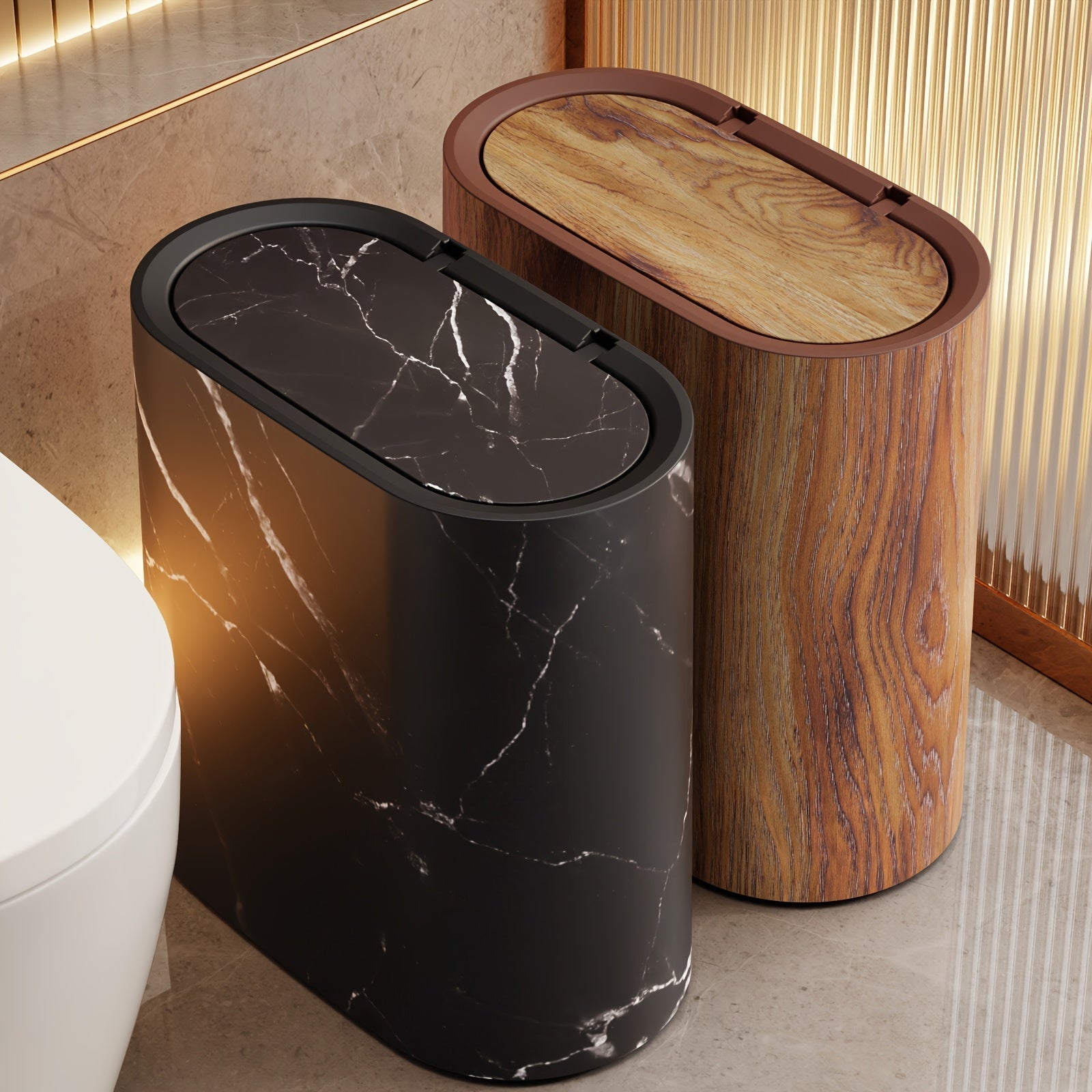 Elegant Oval Trash Can Marble Pattern