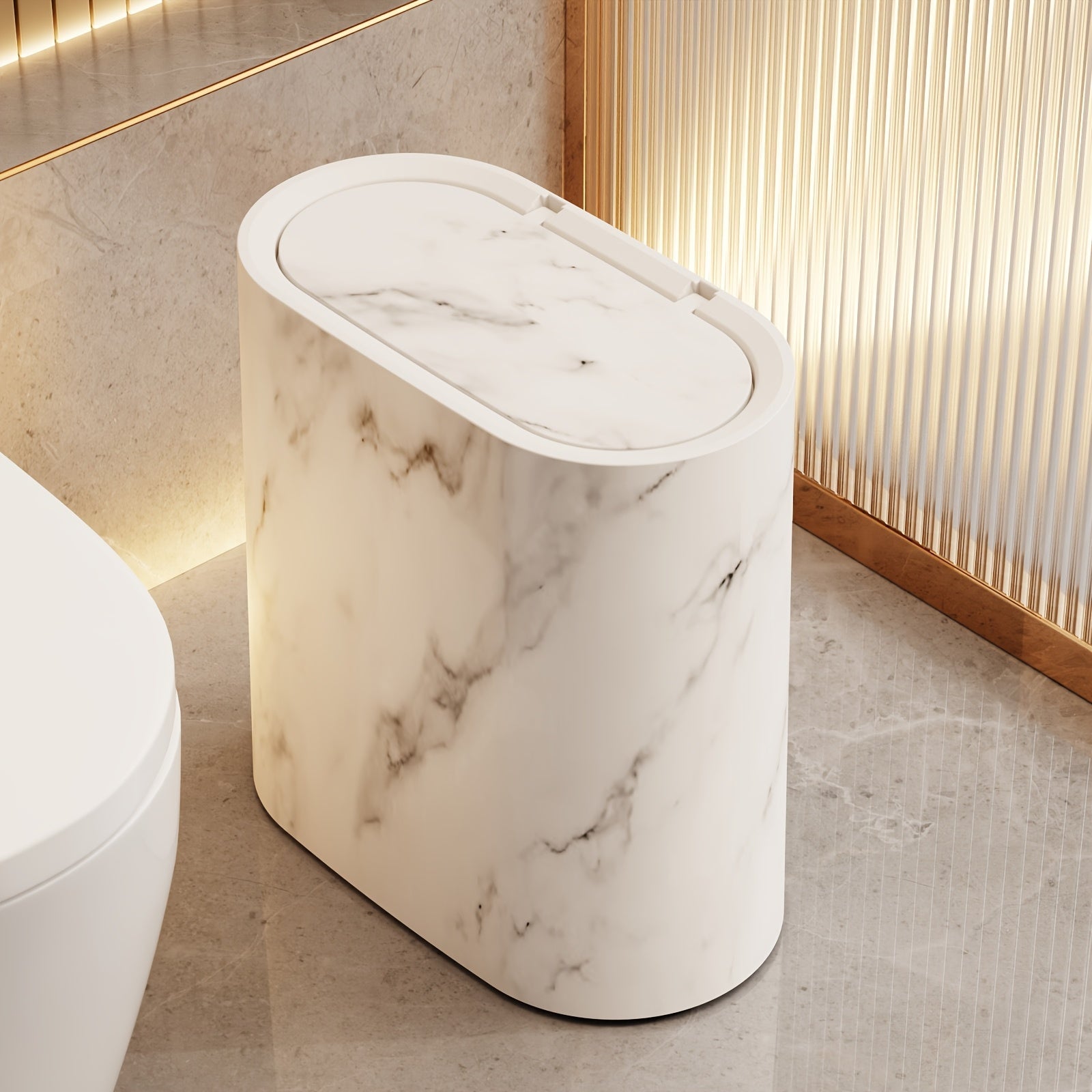 Elegant Oval Trash Can Marble Pattern