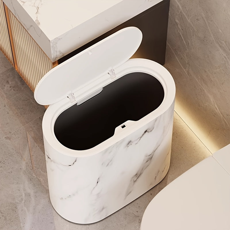 Elegant Oval Trash Can Marble Pattern