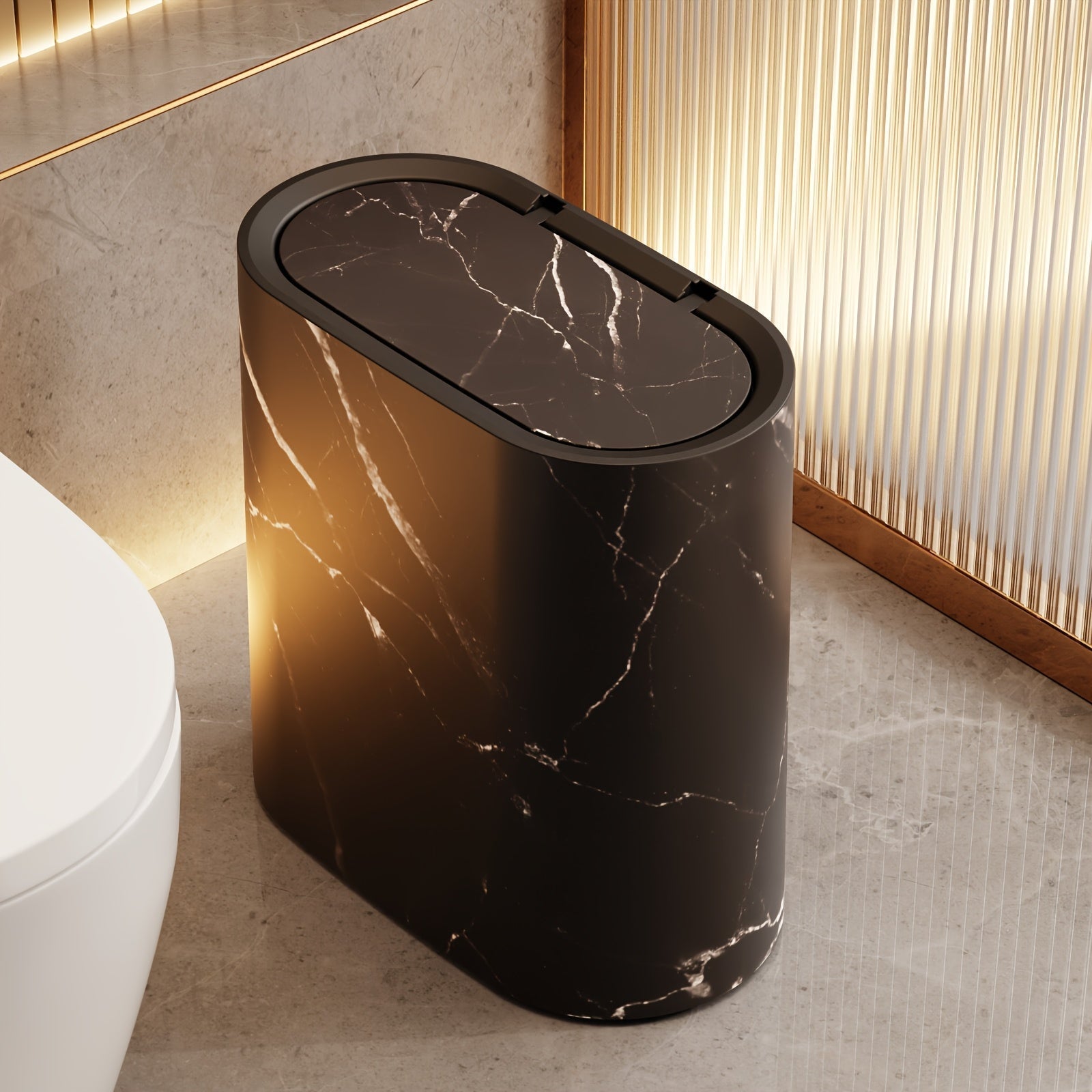Elegant Oval Trash Can Marble Pattern