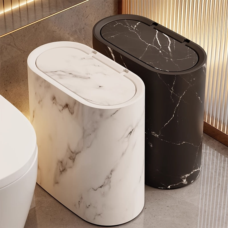 Elegant Oval Trash Can Marble Pattern